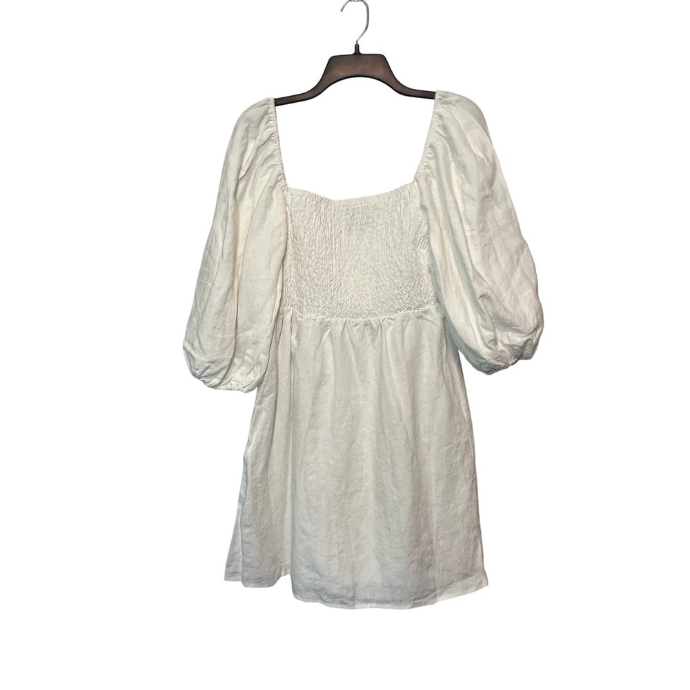 Tuckernuck Off White 100% Linen Smocked Puff Sleeve Mini Dress XL R20650T Womens - Picture 2 of 6